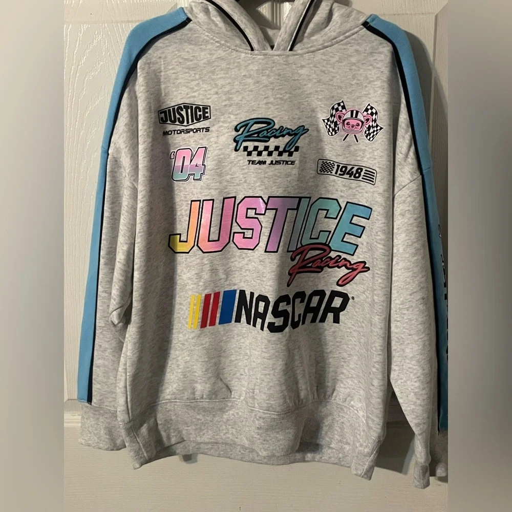 Justice x NASCAR Racing Hoodie Girls Medium (10) Gray Colorblock NWT